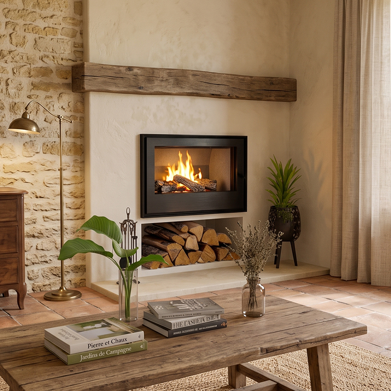 Foyer à bois encastrable CA 700, largeur 68 cm avec porte à ouverture latérale 5,5 kW Kobok