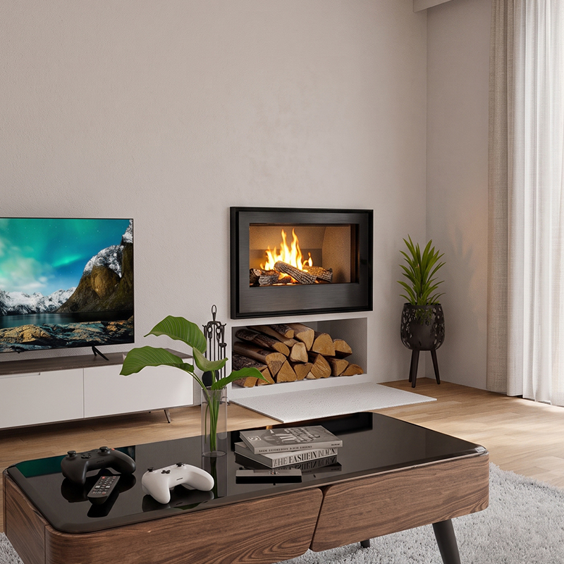 Foyer à bois encastrable CA 800, largeur 79 cm avec porte à ouverture latérale 7,7 kW Kobok