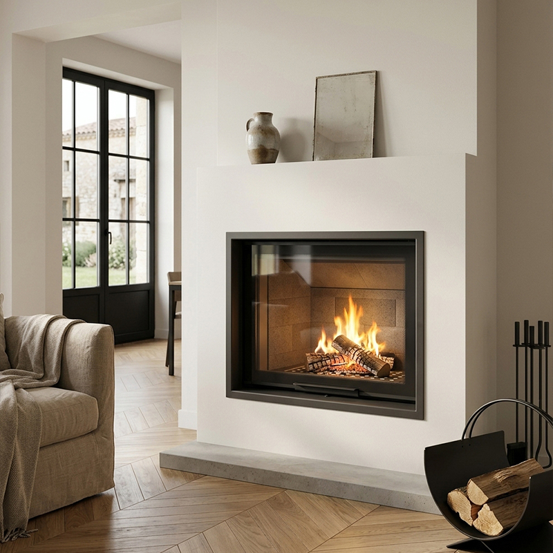 Foyer à bois STABIL L 73, largeur 80 cm avec porte relevable 12 kW Kobok
