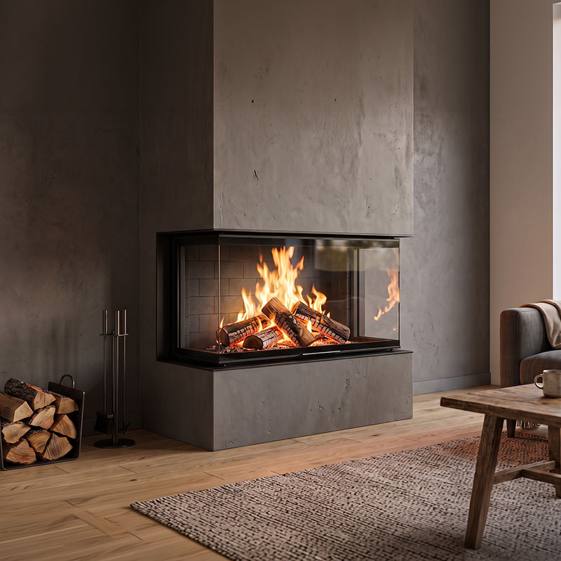 Foyer à bois STABIL 2R90 73 cm avec porte à ouverture latérale 10,5 kW Kobok
