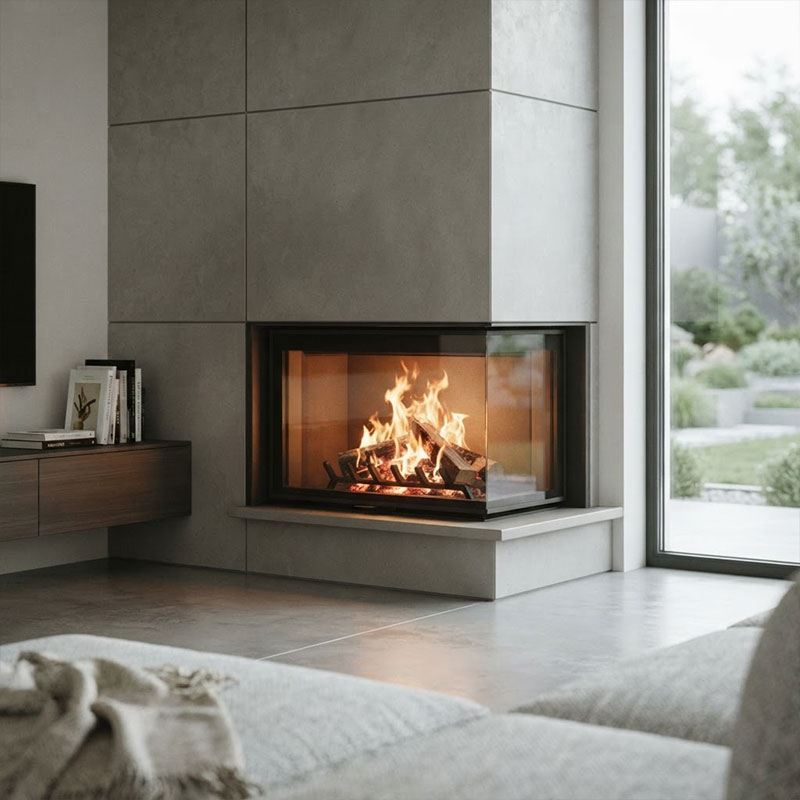 Foyer à bois STABIL R90 73 cm avec porte à ouverture latérale 12 kW Kobok