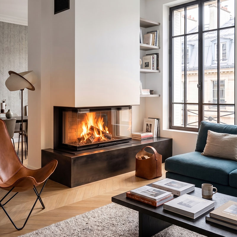 Foyer à bois STABIL 2R90 90, largeur 93 cm avec porte relevable 11,5 kW Kobok