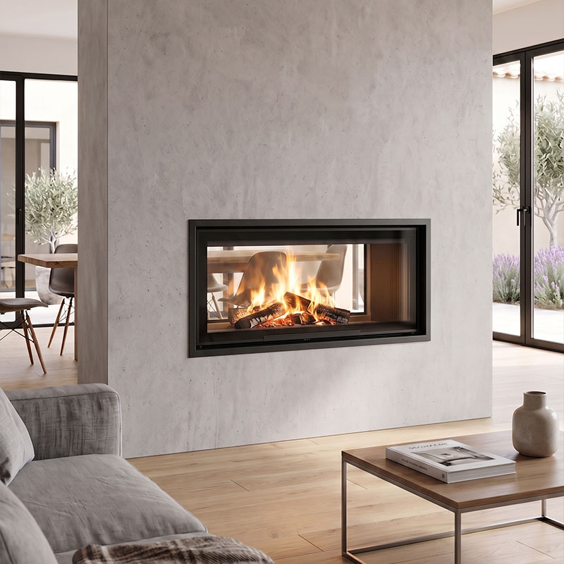Foyer à bois STABIL O 90, largeur 97 cm avec porte relevable 12 kW Kobok