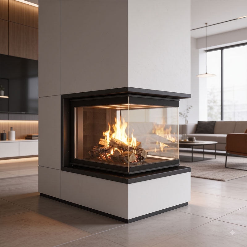 Foyer à bois STABIL OR90 73 cm avec porte à ouverture latérale 12 kW Kobok
