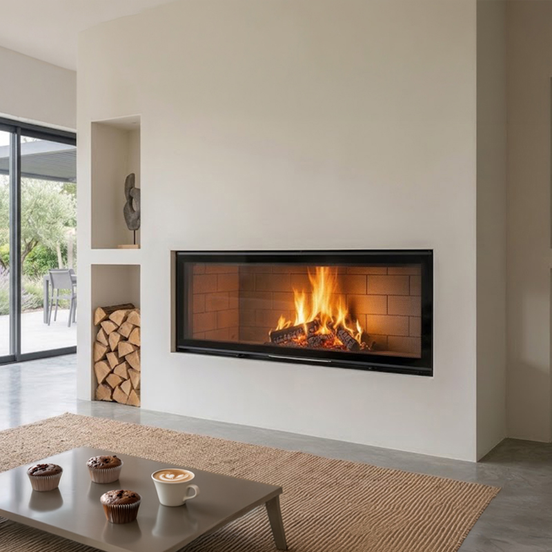 Foyer à bois droit CHOPOK FLAMME L 150, largeur 157 cm avec porte relevable 18 kW Kobok