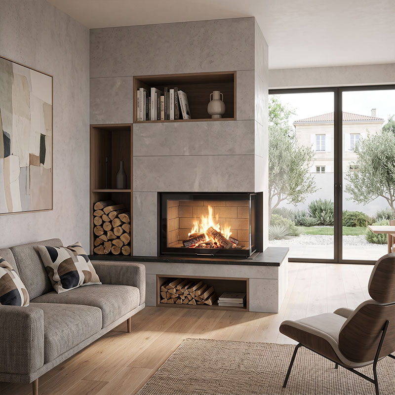 Foyer à bois STABIL R90 90, largeur 95 cm avec porte relevable 13,5 kW Kobok